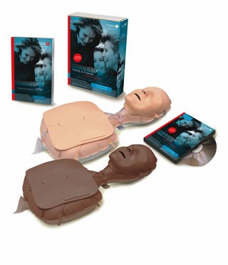 Kit inlcudes DVD in both English & Spanish, Mini Anne in either light or dark skin, a spare mini anne lung, and 2 manikin wipes.
