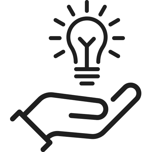 hand holding a lightbulb icon