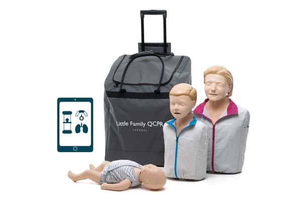 Little Family QCPR package of adult, pediatric and infant manikins in light skin tone for CPR training