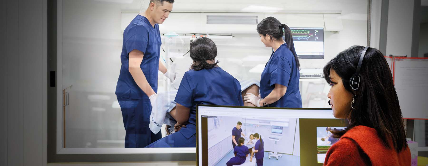 woman watching simulation (SimCapture) from control room