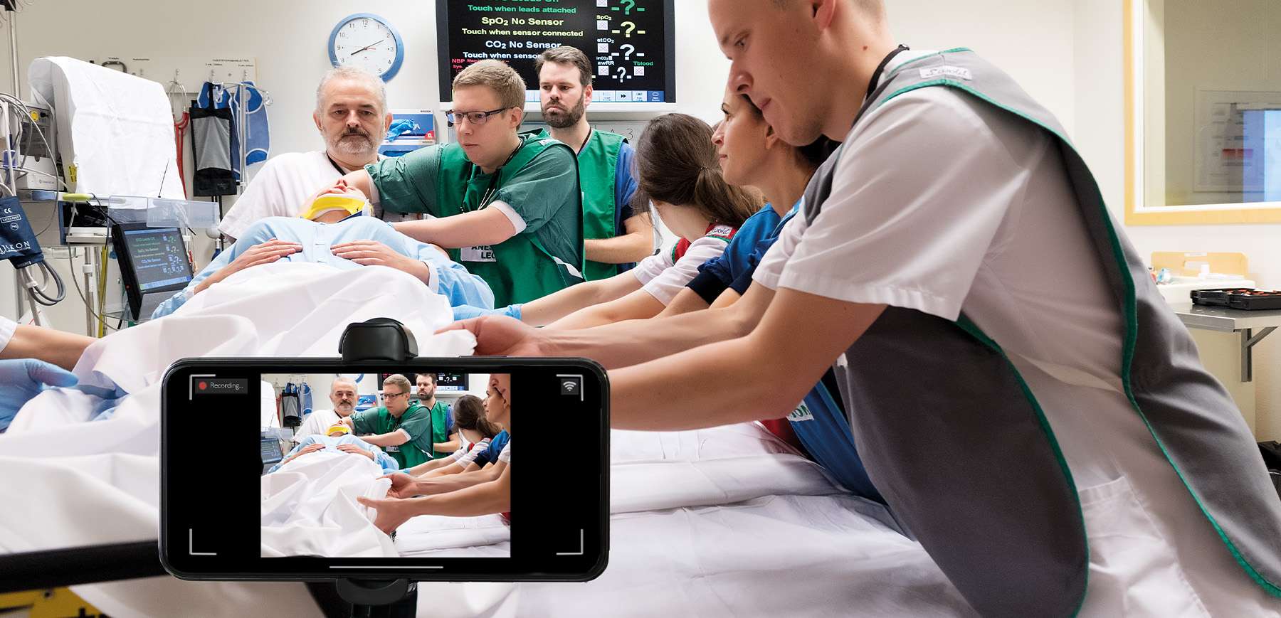 Group of people in simulation training using the simcapture mobile camera.