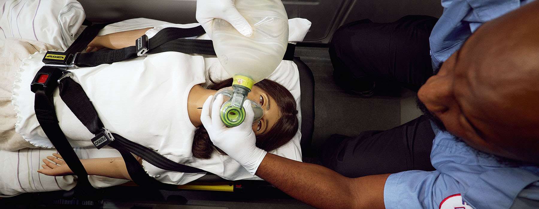 An EMS worker using SimJunior for resuscitation training.