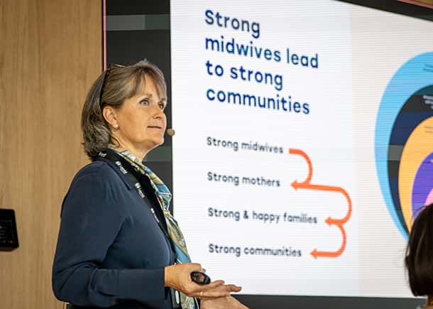 ICM's Anna af Ugglas speaks to Laerdal Global Health staff