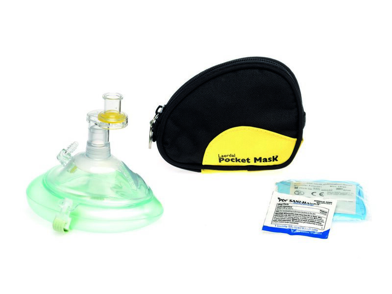 Laerdal Pocket Mask avec entrée d'oxygène dans une pochette noire UK
